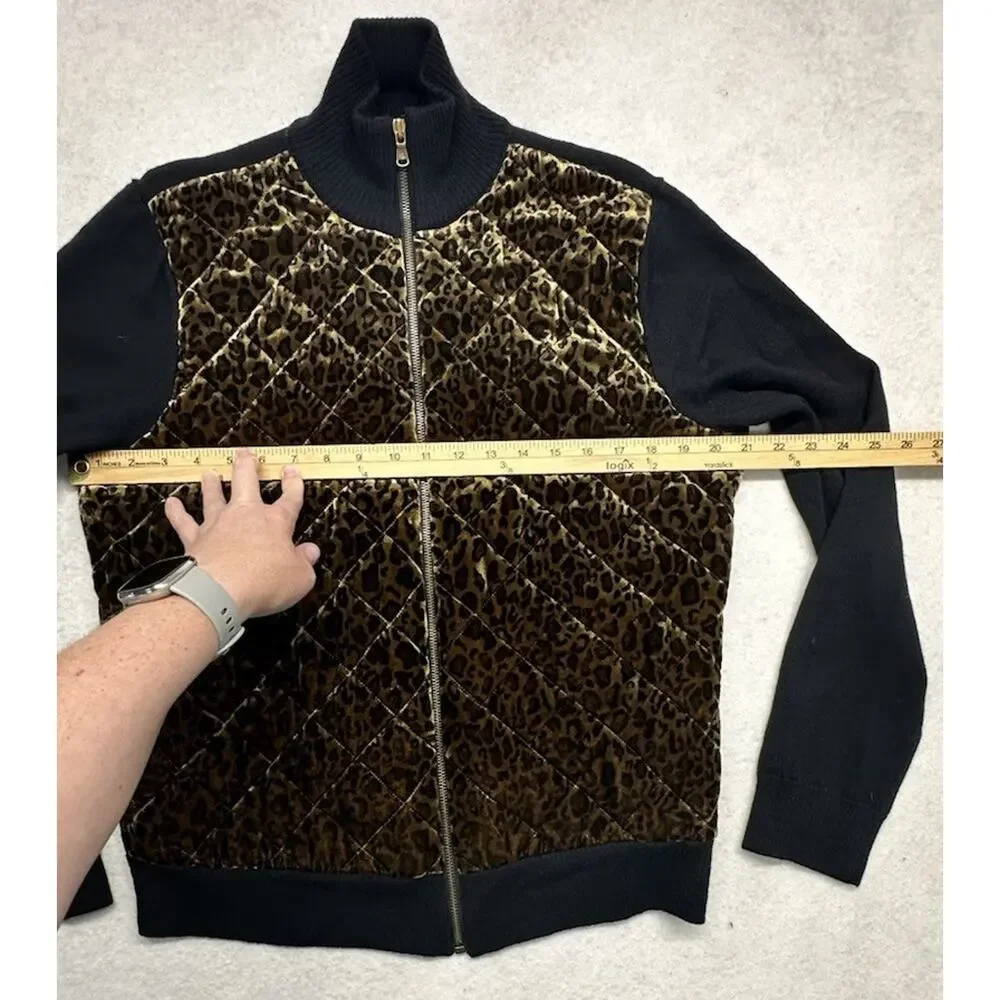 Lauren Ralph LRL Jacket Womens L Velvet Quilted Luxury Leopard Print Full Zip - Picture 3 of 6